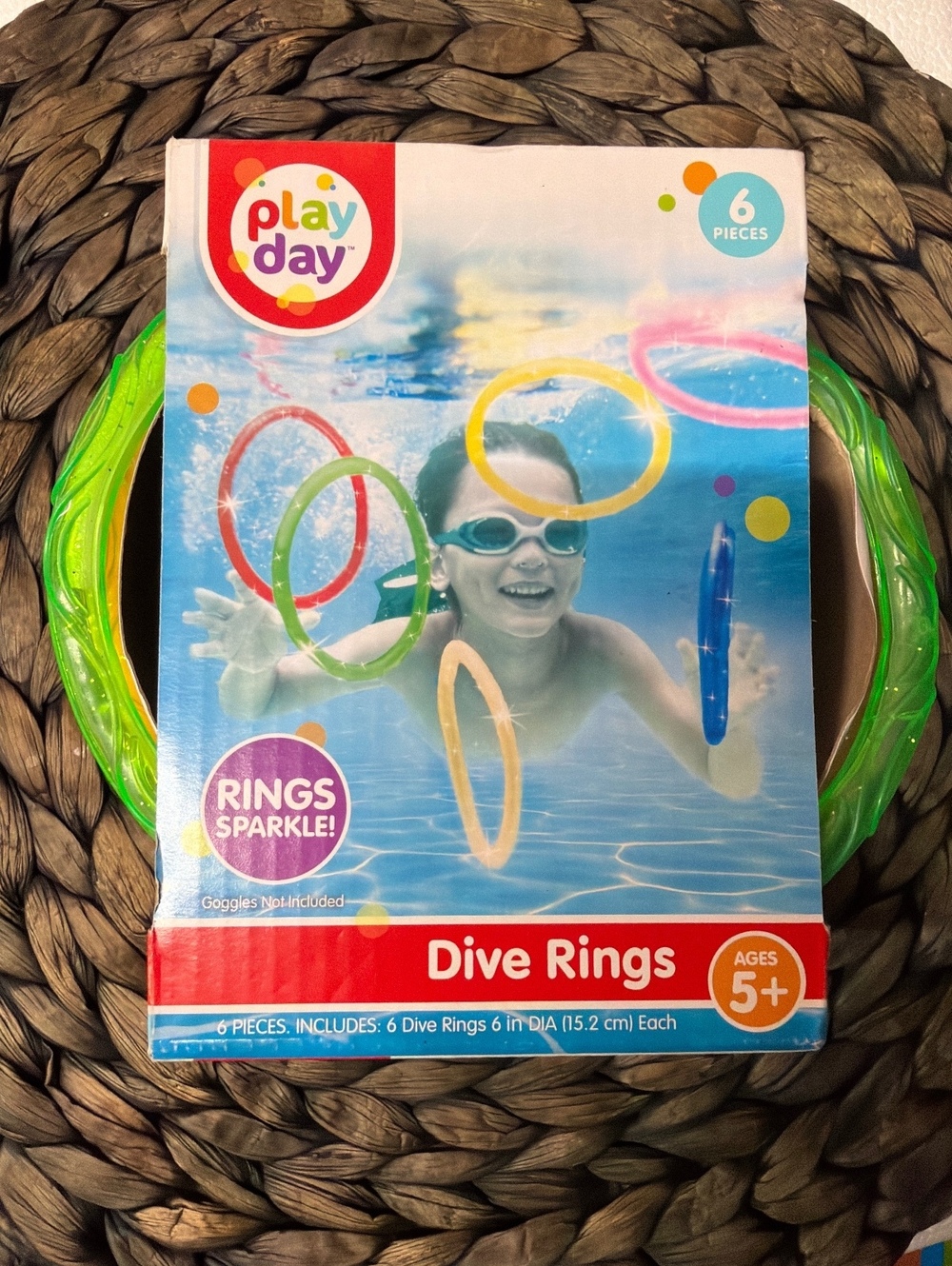 Play Day Dive Rings - 6 Pieces, Ages 5+, Pool Toy for Swimming Practice and Fun